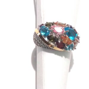 ANILLO PLATA DE LEY Y ORO CON PIEDRAS DE COLORES