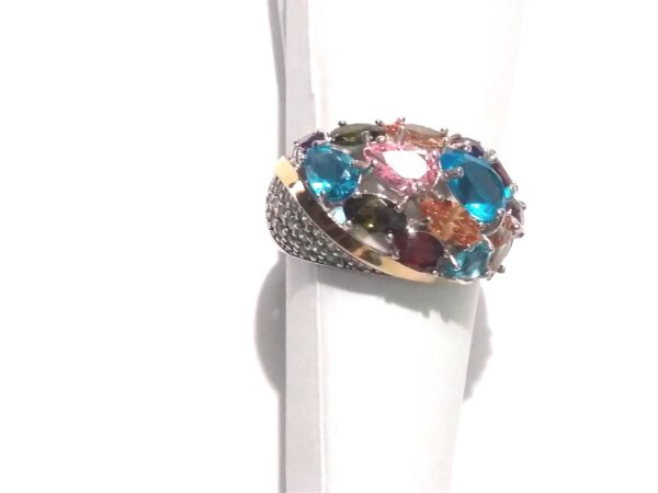ANILLO PLATA DE LEY Y ORO CON PIEDRAS DE COLORES
