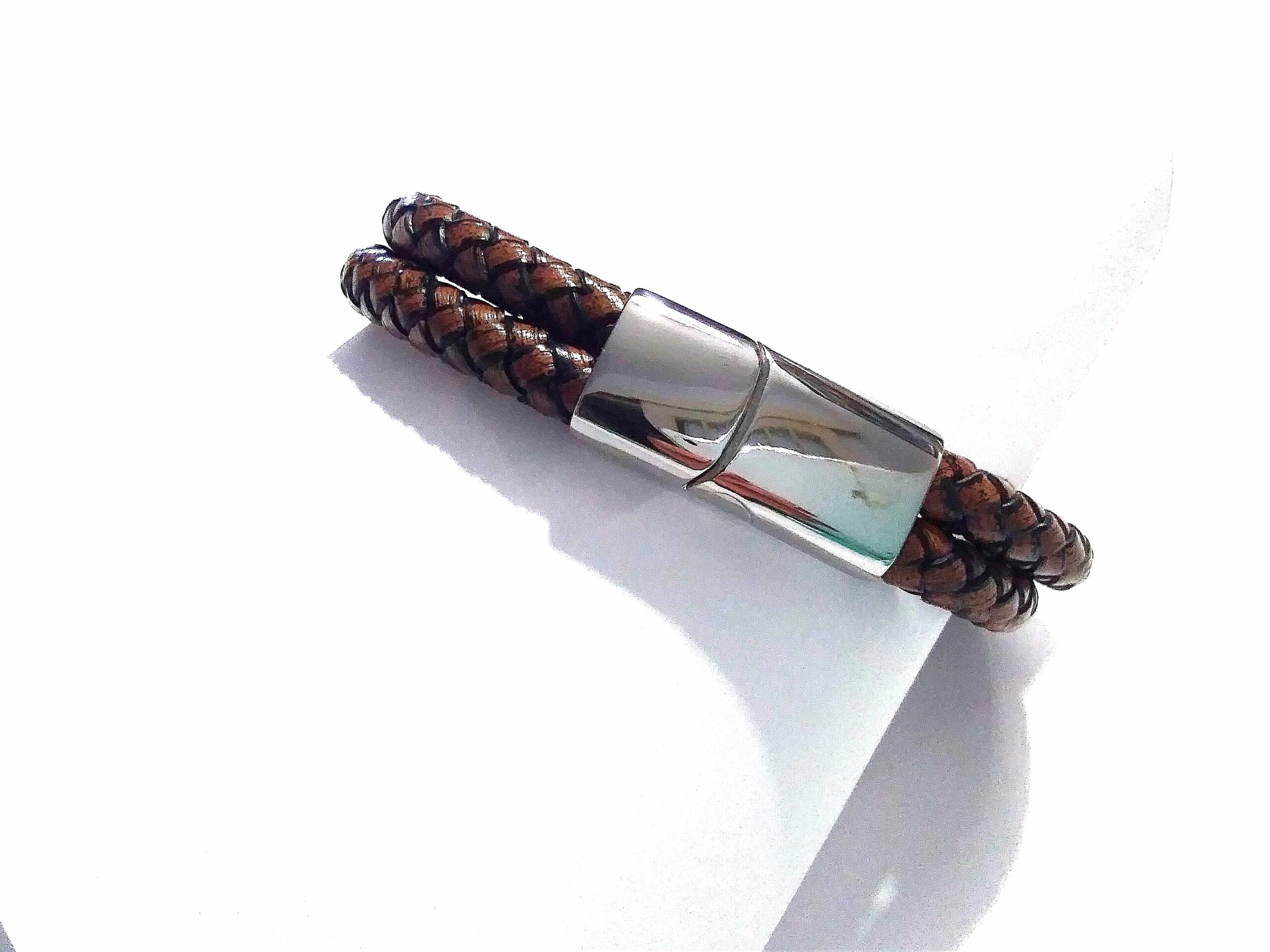 PULSERA CUERO MARRON Y ACERO - Imagen 2