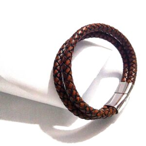 PULSERA CUERO MARRON Y ACERO