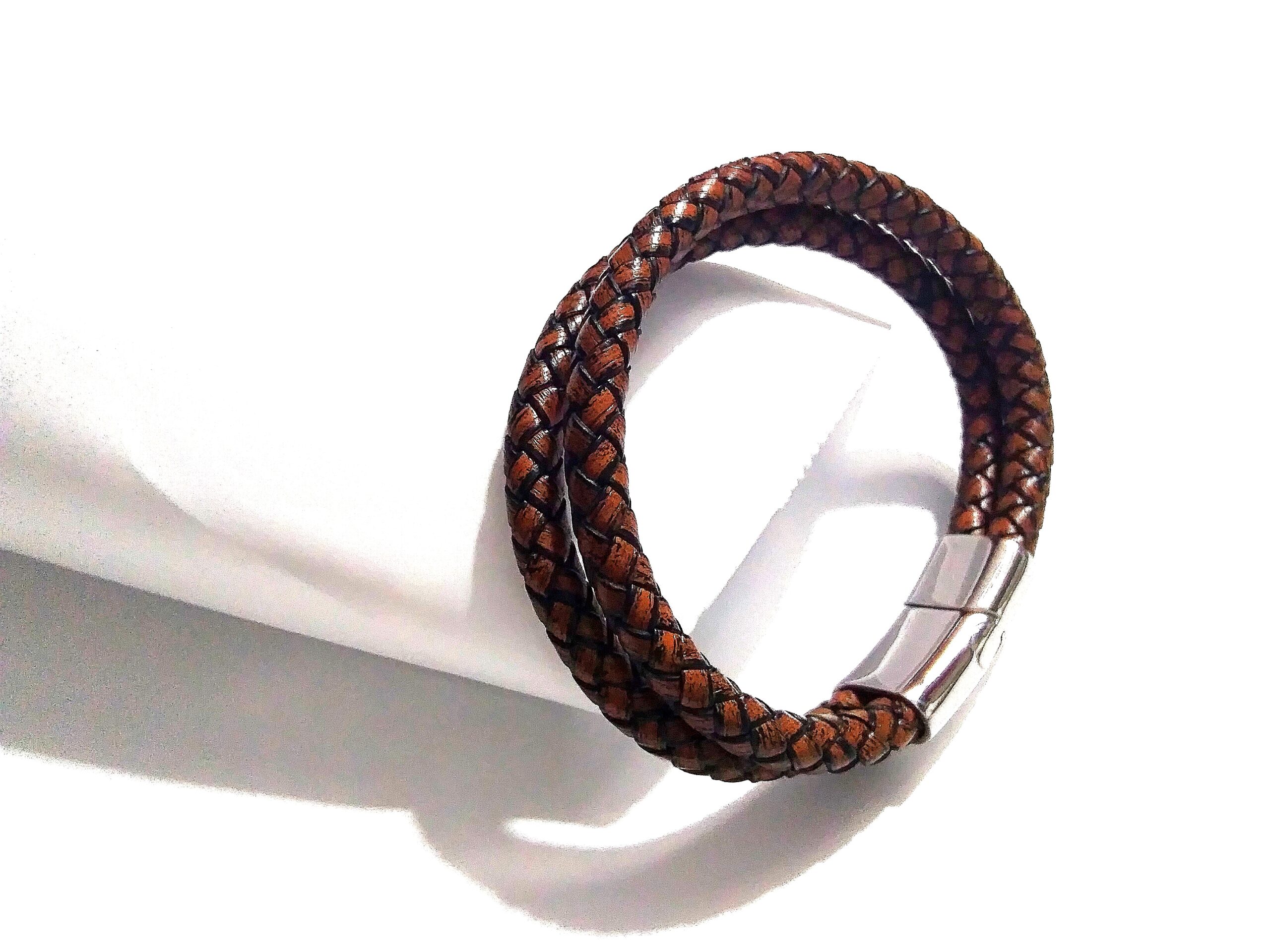 PULSERA CUERO MARRON Y ACERO
