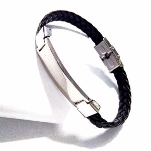 PULSERA CUERO Y PLACA ACERO