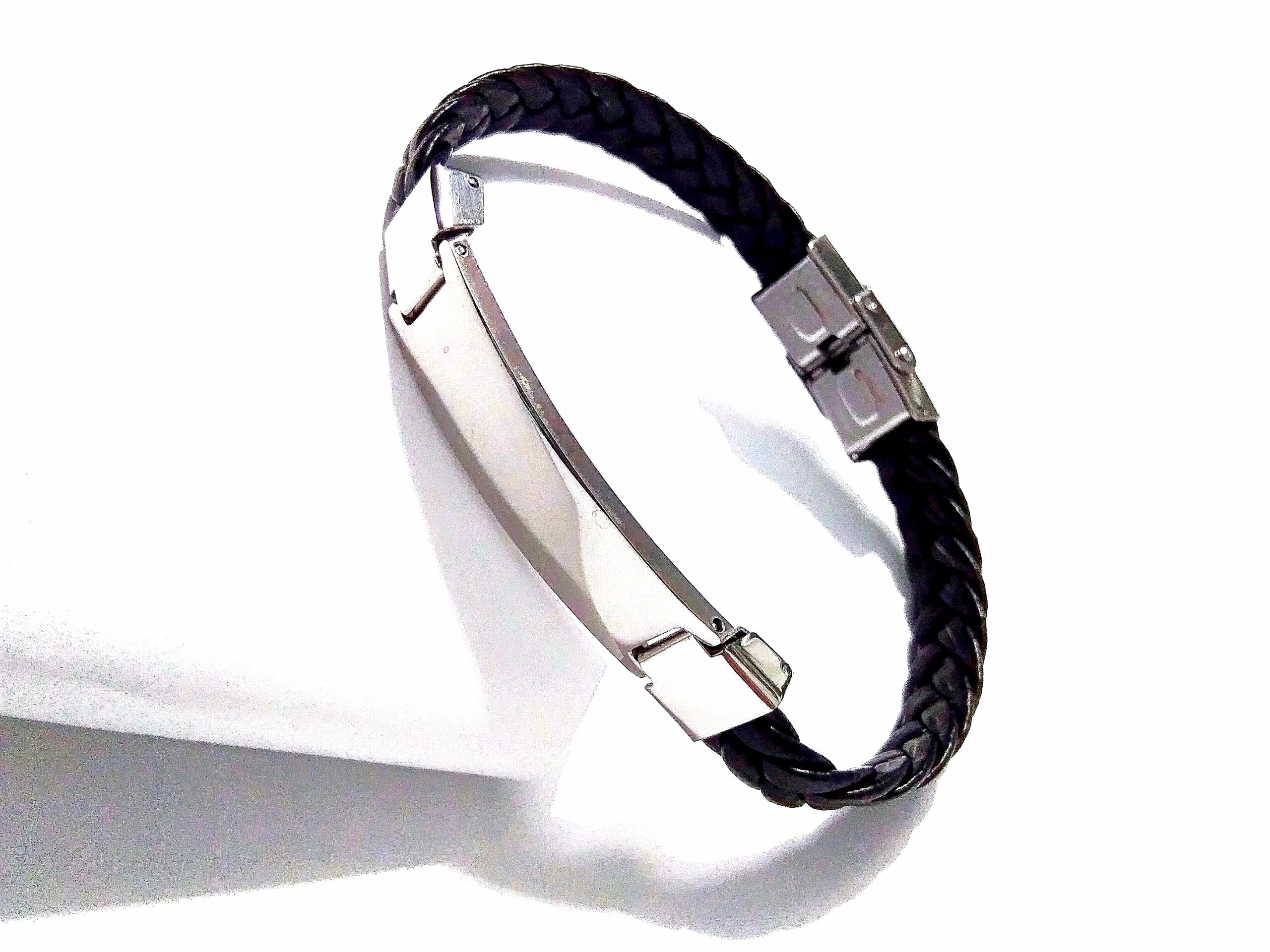 PULSERA CUERO Y PLACA ACERO