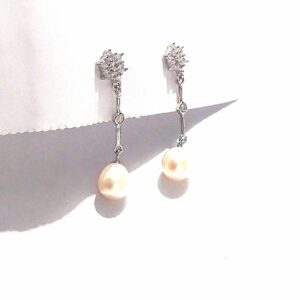 PENDIENTES LARGOS PLATA Y PERLA